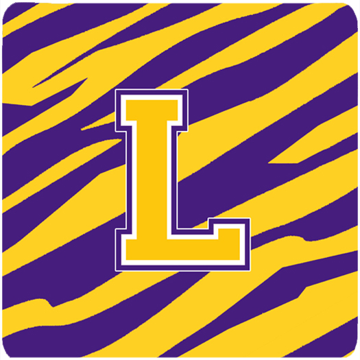 Monogram - Initial L Tiger Stripe - Purple Gold Foam Coasters, Set - 4