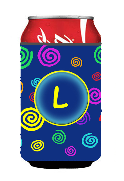 Letter L Initial Monogram - Blue Swirls Can or Bottle  Hugger