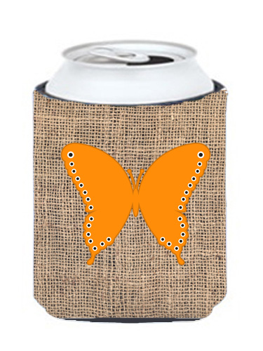 Butterfly Burlap and Orange Can or Bottle Hugger