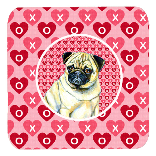 Pug Valentines Love and Hearts Foam Coasters, Set - 4