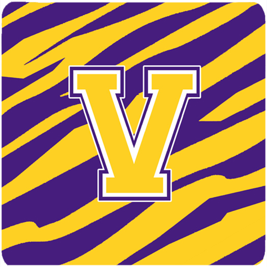 Monogram - Initial V Tiger Stripe - Purple Gold Foam Coasters, Set - 4