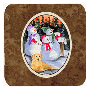 Snowman with Golden Retriever Foam Coasters, Set - 4
