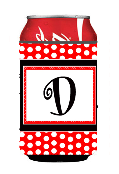 Letter D Initial Monogram - Red Black Polka Dots Can or Bottle Hugger