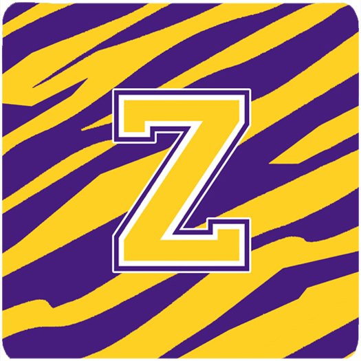 Monogram - Initial Z Tiger Stripe - Purple Gold Foam Coasters, Set - 4