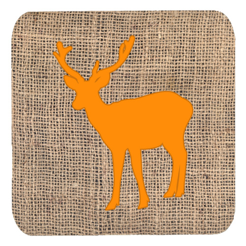 Deer Burlap and Orange Foam Coasters, Set - 4