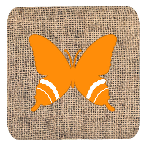 Butterfly Burlap and Orange Foam Coasters, Set - 4