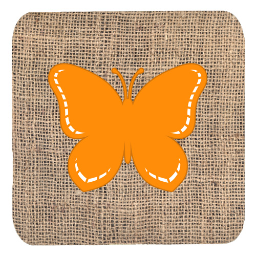 Butterfly Burlap and Orange Foam Coasters, Set - 4