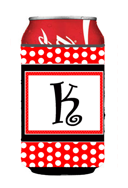 Letter K Initial Monogram - Red Black Polka Dots Can or Bottle  Hugger