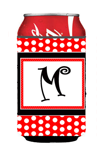 Letter M Initial Monogram - Red Black Polka Dots Can or Bottle  Hugger