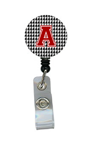 Houndstooth Black Initial A Monogram Initial Retractable Badge Reel or ID Holder with Clip