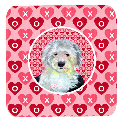 LH9171FC Old English Sheepdog Valentines Love and Hearts Foam Coasters- Set - 4