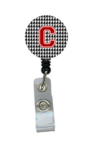 Houndstooth Black Initial C Monogram Initial Retractable Badge Reel or ID Holder with Clip