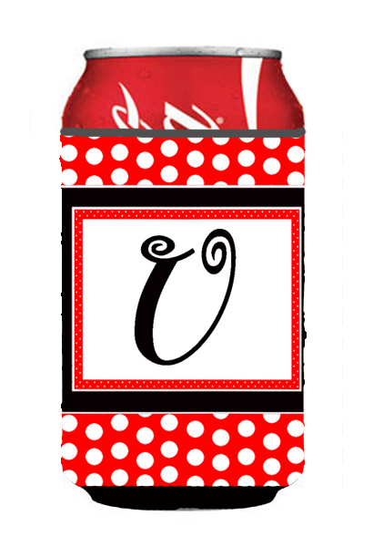 Letter U Initial Monogram - Red Black Polka Dots Can or Bottle Hugger