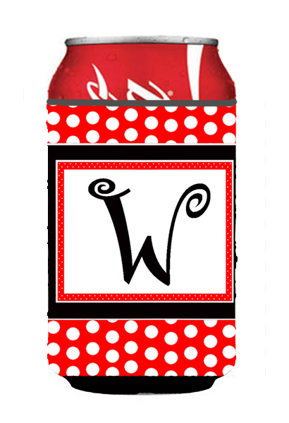 Letter W Initial Monogram - Red Black Polka Dots Can or Bottle  Hugger