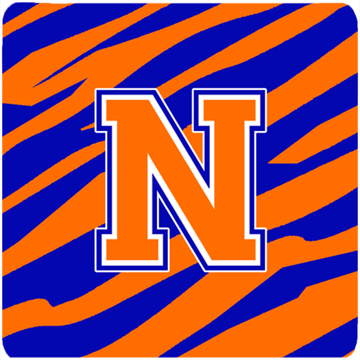 CJ1023-NFC Monogram - Tiger Stripe - Blue Orange Foam Coasters- Initial Letter N - Set 4- 3.5 x 3.5 In.