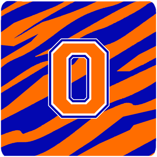 CJ1023-OFC Monogram - Tiger Stripe - Blue Orange Foam Coasters- Initial Letter O - Set 4- 3.5 x 3.5 In.