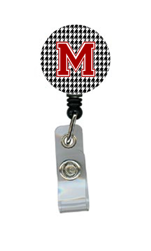 Houndstooth Black Initial M Monogram Initial Retractable Badge Reel Or Id Holder With Clip