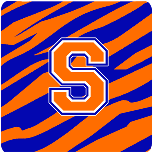 CJ1023-SFC Monogram - Tiger Stripe - Blue Orange Foam Coasters- Initial Letter S - Set 4- 3.5 x 3.5 In.