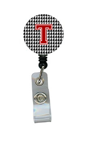 Houndstooth Black Initial T Monogram Initial Retractable Badge Reel Or Id Holder With Clip