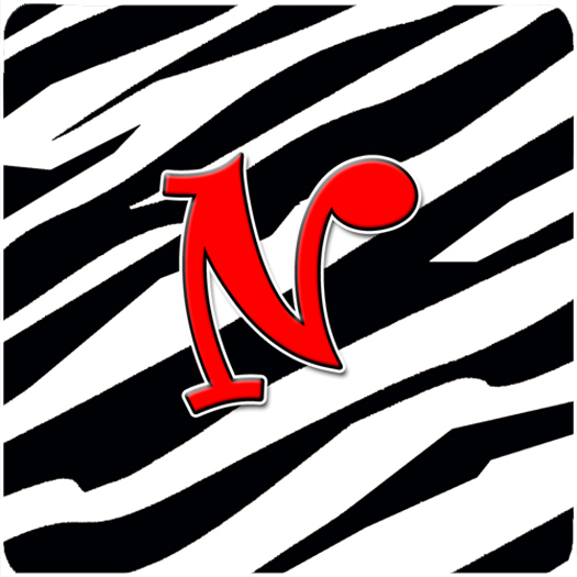 Monogram - Zebra Red Foam Coasters, Initial Letter N - Set 4, 3.5 x 3.5 In.