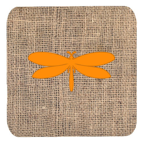 Moth Burlap And Orange Foam Coasters - Set 4, 3.5 x 3.5 In.