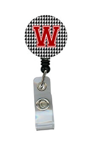 Houndstooth Black Initial W Monogram Initial Retractable Badge Reel Or Id Holder With Clip