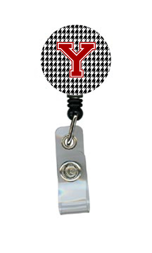 Houndstooth Black Initial Y Monogram Initial Retractable Badge Reel Or Id Holder With Clip