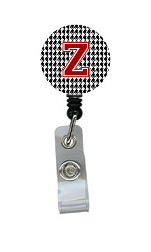 Houndstooth Black Initial Z Monogram Initial Retractable Badge Reel Or Id Holder With Clip