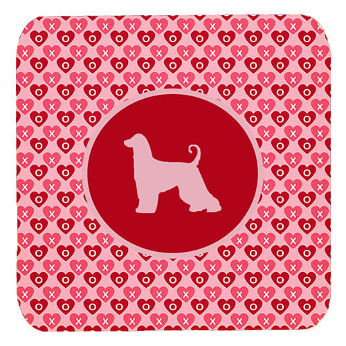 Afghan Hound Valentine Hearts Foam Coasters - Set 4, 3.5 x 3.5 In.