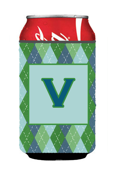 Letter V Initial Monogram - Blue Argoyle Can Or Bottle  Hugger