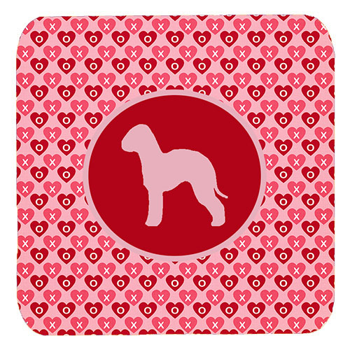 Bedlington Terrier Valentine Hearts Foam Coasters - Set 4, 3.5 x 3.5 In.