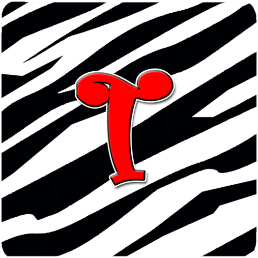Monogram - Zebra Red Foam Coasters- Initial Letter T - Set 4- 3.5 x 3.5 In.