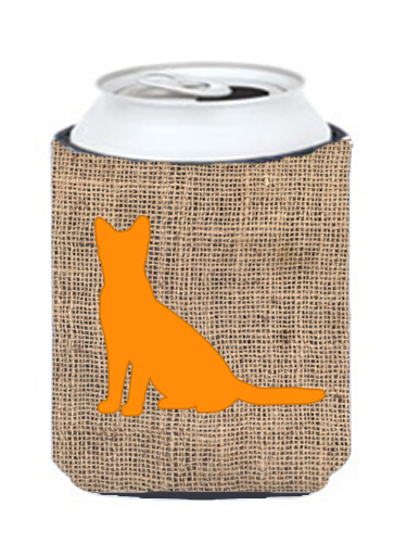 Cat Burlap And Orange Can Or Bottle  Hugger