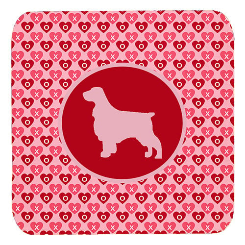 Field Spaniel Valentine Hearts Foam Coasters - Set 4, 3.5 x 3.5 In.
