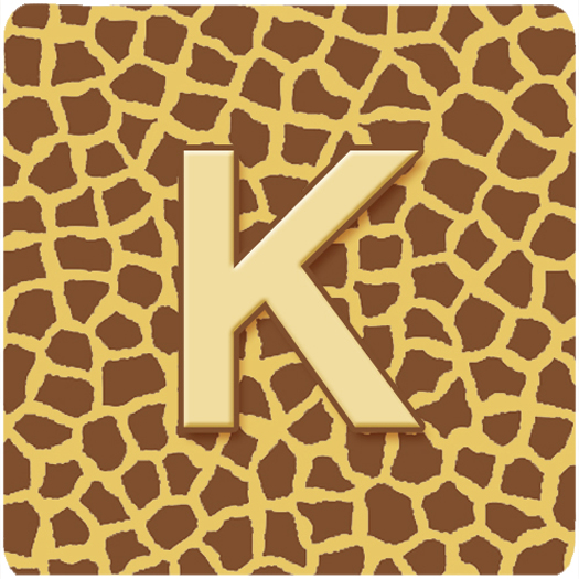 CJ1025-KFC Monogram - Giraffe Foam Coasters- Initial Letter K - Set 4- 3.5 x 3.5 In.