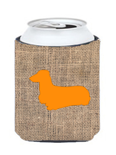 Dachshund Burlap And Orange Can Or Bottle  Hugger