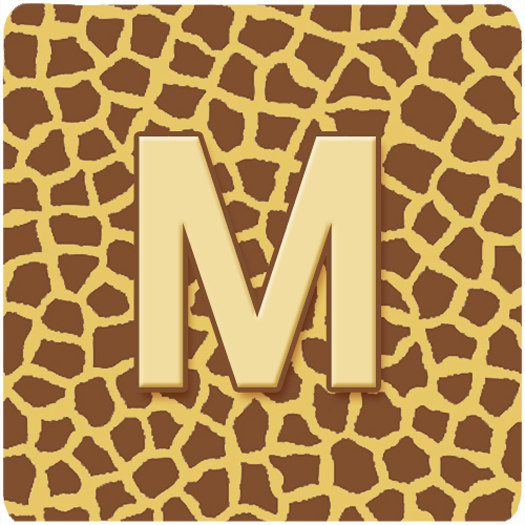 Monogram - Giraffe Foam Coasters, Initial Letter M - Set 4, 3.5 x 3.5 In.