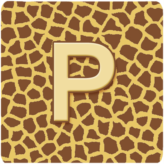 Monogram - Giraffe Foam Coasters, Initial Letter P - Set 4, 3.5 x 3.5 In.