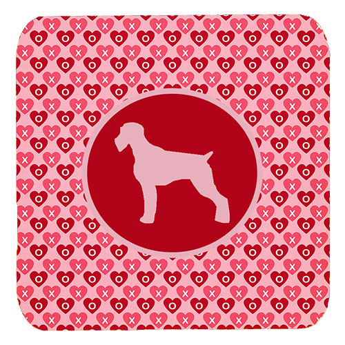 German Wirehaired Pointer Valentine Hearts Foam Coasters - Set 4, 3.5 x 3.5 In.