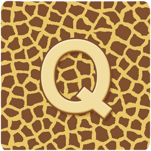 CJ1025-QFC Monogram - Giraffe Foam Coasters- Initial Letter Q - Set 4- 3.5 x 3.5 In.