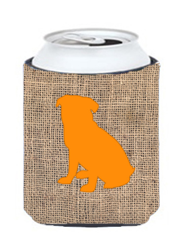 Pug Burlap And Orange Can Or Bottle Hugger