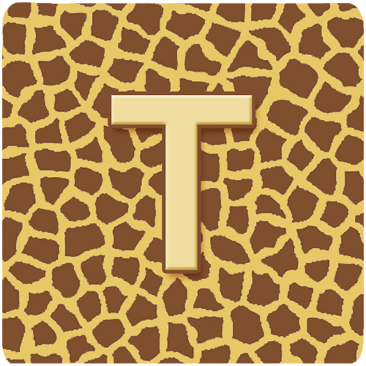 Monogram - Giraffe Foam Coasters, Initial Letter T - Set 4, 3.5 x 3.5 In.