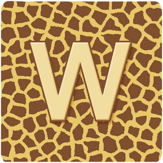 Monogram - Giraffe Foam Coasters, Initial Letter W - Set 4, 3.5 x 3.5 In.