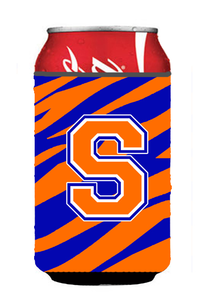Letter S Initial Monogram - Tiger Stripe - Blue Orange Can Or Bottle  Hugger