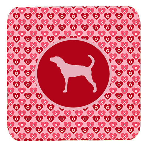 Plott Hound Valentine Hearts Foam Coasters - Set 4, 3.5 x 3.5 In.