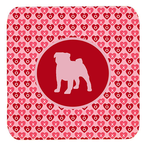 Pug Valentine Hearts Foam Coasters - Set 4, 3.5 x 3.5 In.