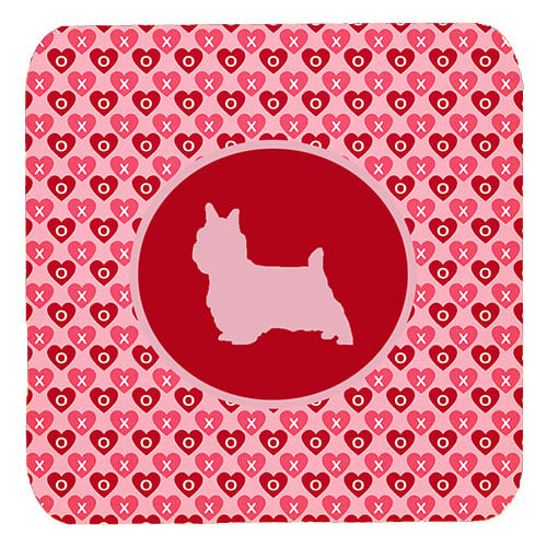Silky Terrier Valentine Hearts Foam Coasters - Set 4, 3.5 x 3.5 In.
