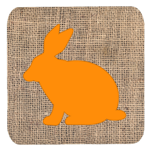 Rabbit Burlap And Orange Foam Coasters - Set 4, 3.5 x 3.5 In.