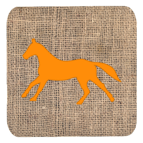 Horse Burlap And Orange Foam Coasters - Set 4- 3.5 x 3.5 In.