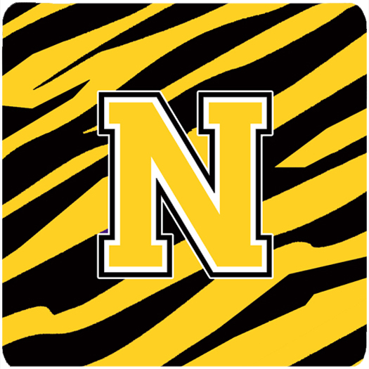 Monogram - Tiger Stripe - Black Gold Foam Coasters, Initial Letter N - Set 4, 3.5 x 3.5 In.